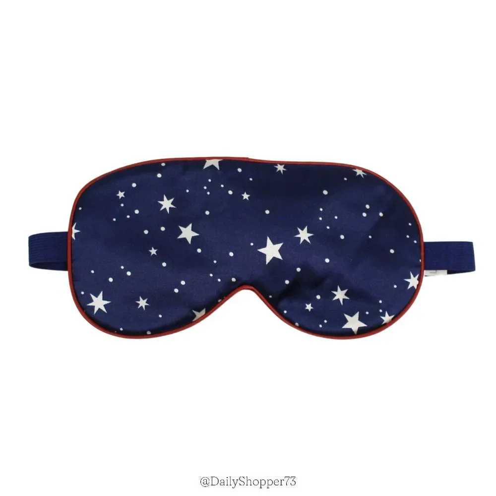 l*space Women's Navy Blue Satin Star Patterned Eye Sleep Mask with Elastic Band